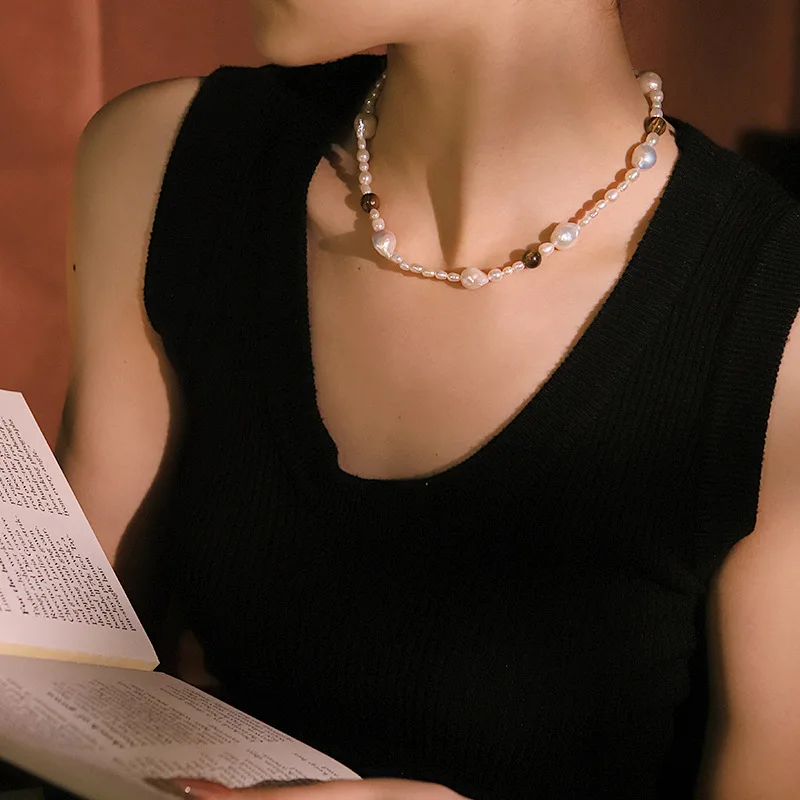 

Original Natural Pearl Tiger's Eye Necklace for Women Fashion Neck Chain Versatile Collarbone Charm Choker Bibs Jewelry Gifts