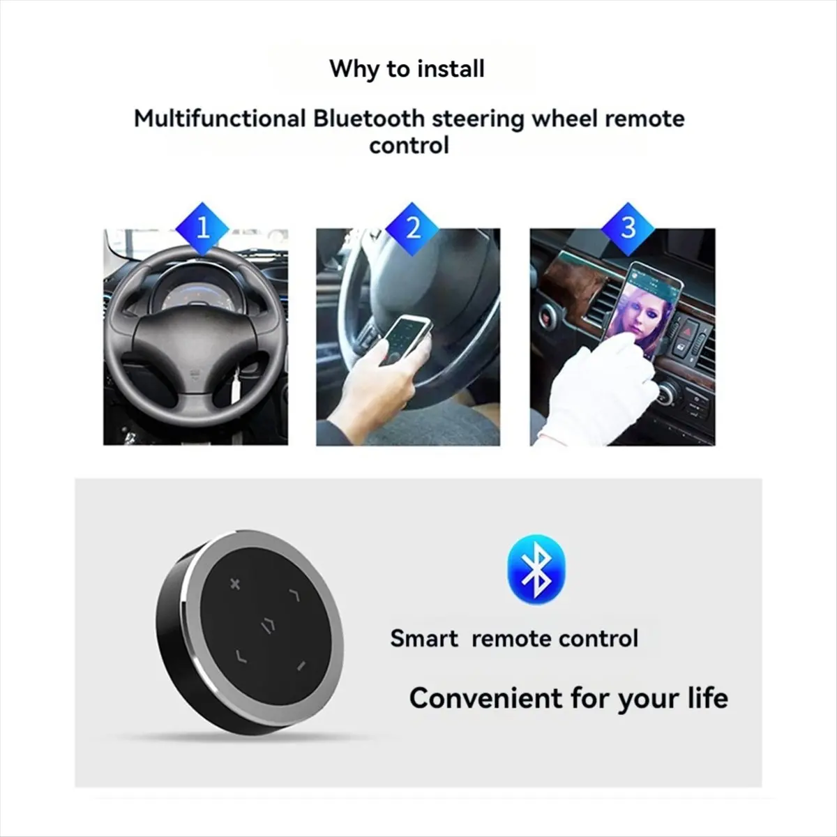 popop Steering Wheel Music Player Wireless Bluetooth Remote Control Button Multimedia for Smartphone Car Kit B