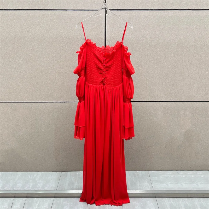 Damesjurk Winter 2025, nieuwe taille cinched slim fit vloerlengte jurk Sexy off shoulder lange jurk jarretel feestjurken y2k