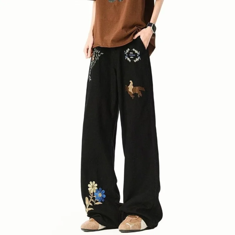 

Men's Summer Ins Trendy Brand Floral Printed Casual Pants Draped Loose Straight Wide-leg Pants Foyer Golf Wear New Jeans Hoodies