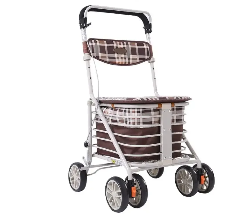 Elderly shopping cart scooter folding seat can take four-wheel shopping cart