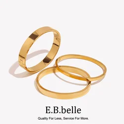 E.B.belle Minimalist Style Glossy Bracelet Bangle Stacked Jewelry Stainless Steel 18k Gold Plated Hypoallergenic Women Gifts