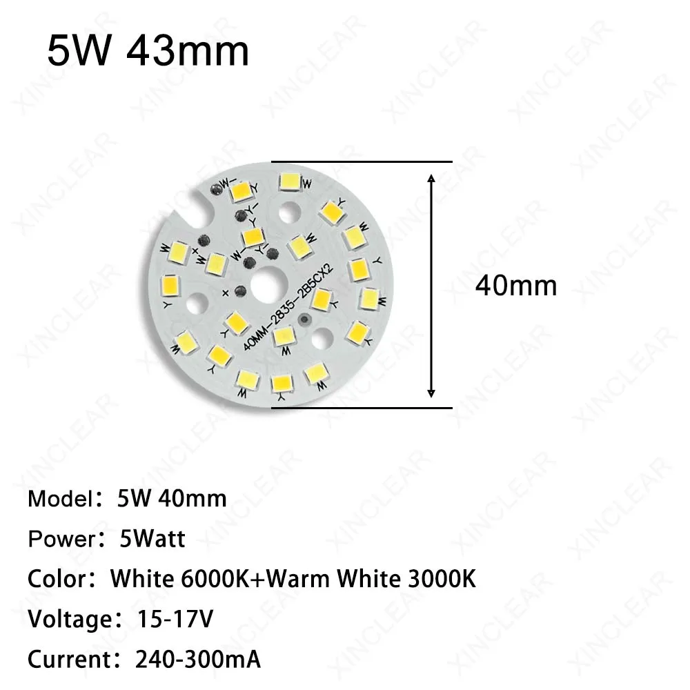 LED PCB Light Board Warm White Two Tone With SMD2835 Chips 5W 40mm 48mm Aluminum Lamp Plate For DIY Light Bulb Ceiling Light