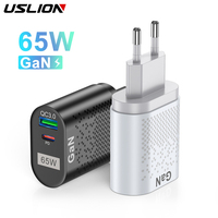 USLION 65W GaN USB C Charger Quick Charge KR AU EU US Plug PD USB-C TypeC Fast USB Charger For iPhone 14 Xiaomi Samsung Macbook