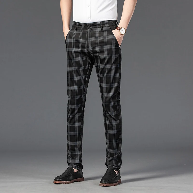 2024 New 7 Colors Brand Clothing High Quality Plaid Pants Men Classic Business Casual Full Length Formal Long Trousers Male
