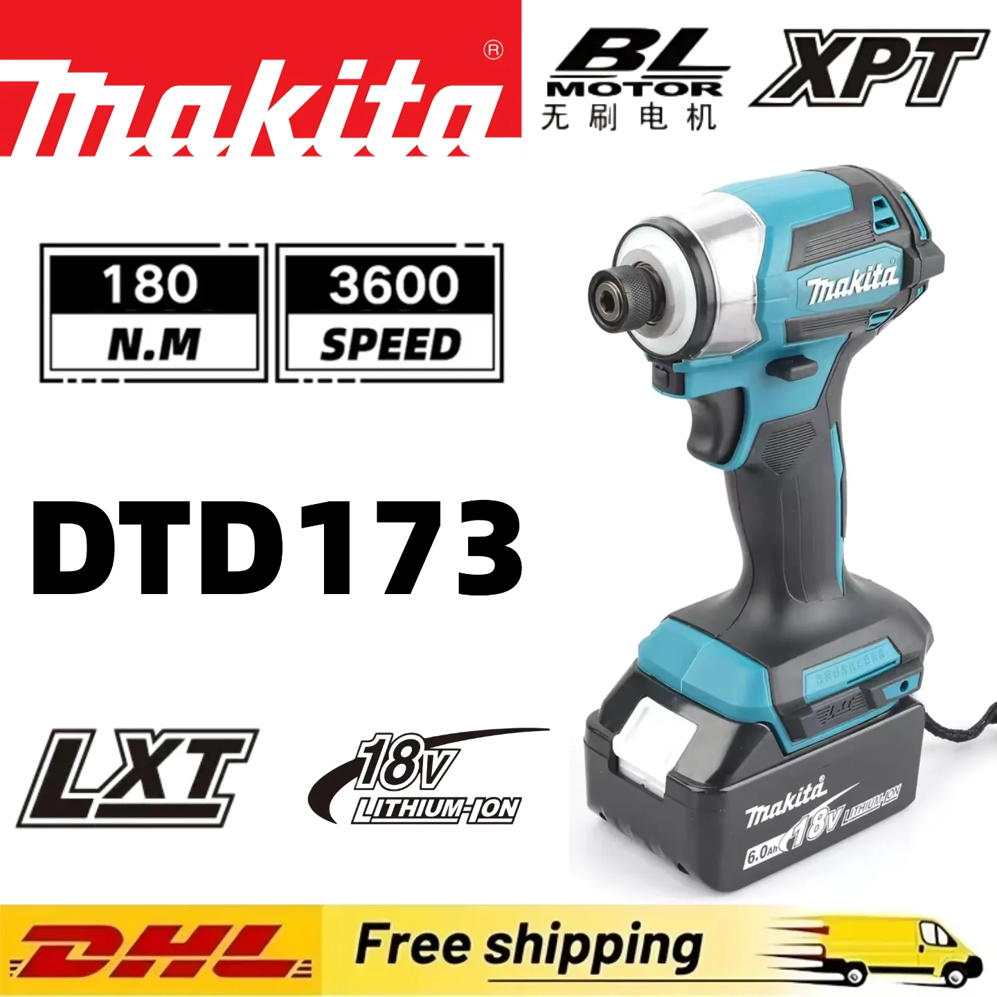 

2026Makita DTD173 18V cordless impact drill,180 N.m brushless electric screwdriver,multi-functional household tool,LED light