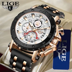 2025 New Mens Watches LIGE Top Brand Luxury Business Silicone Quartz Watch For Men Waterproof Sport Big Dial Military Wristwatch