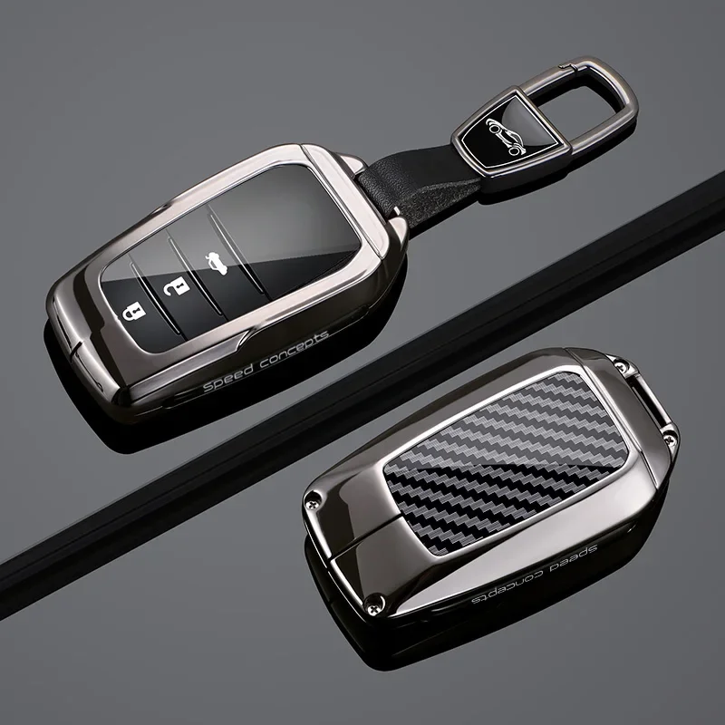 Zinc Alloy Carbon Fiber Car Key Case Cover For Toyota Corolla Cross Yaris Sienna Venza Harrier Hilux Tundra Mirai Land Keychain