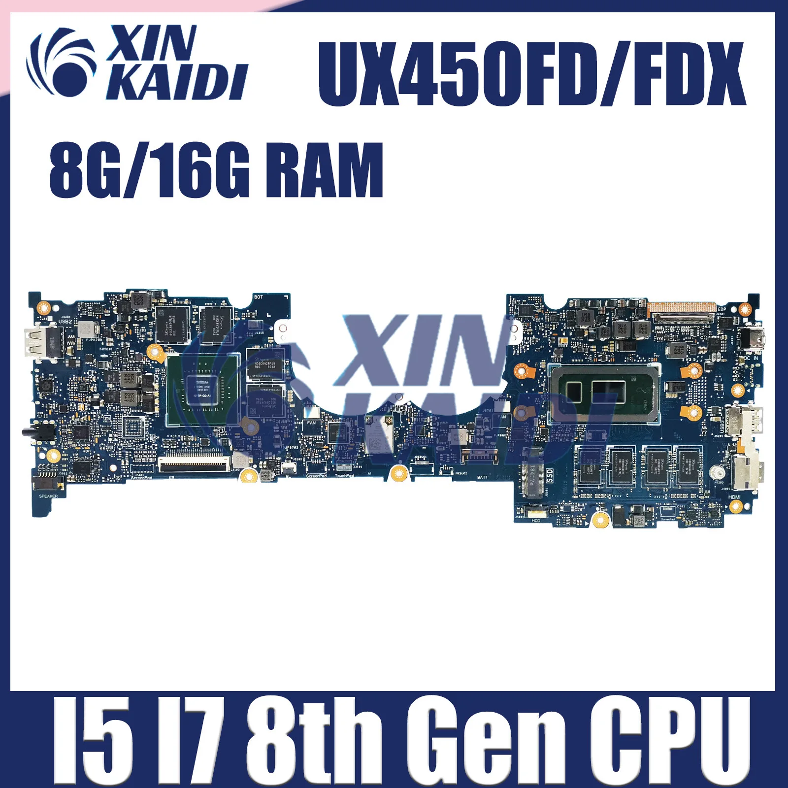 

Computer Mainboard For ASUS ZenBook Pro 14 UX480F UX450FD UX450F Laptop Motherboard i5 i7 8th GTX1050-V2G V4G RAM 8GB 16GB