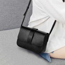 Simple small square bag, leather women's bag, cross-body bag, top cowhide solid color shoulder bag, messenger bag