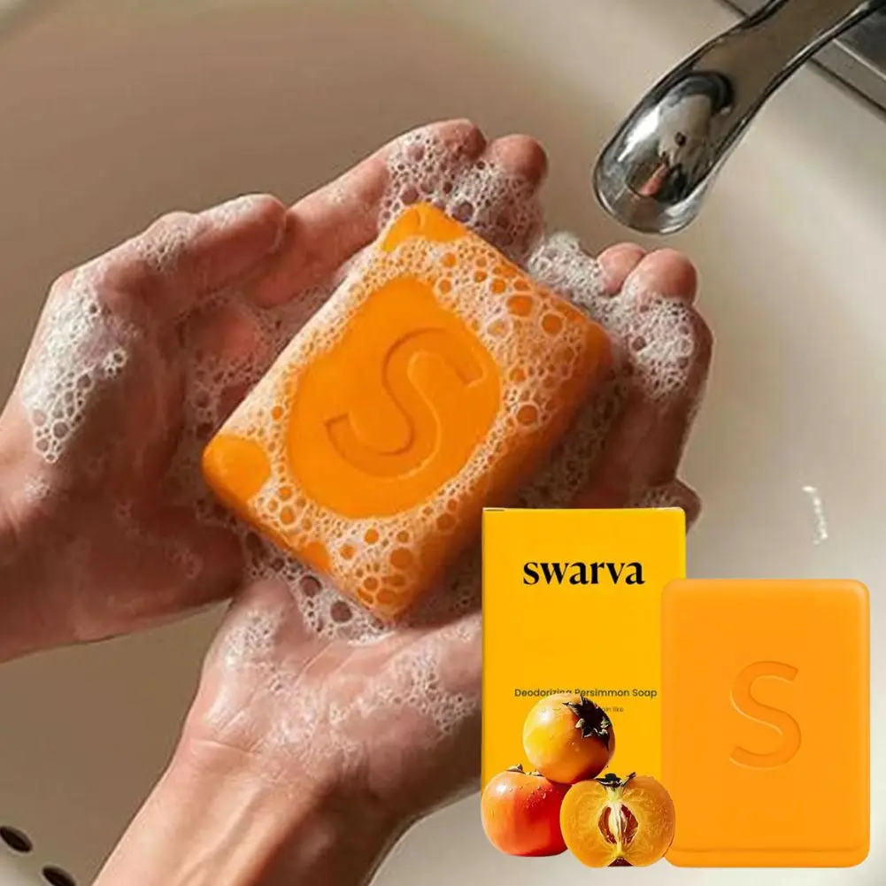 

Natural Gently Cleaning Oil Control Bath Soap Remove Odor Long-lasting Fragrance Persimmon Soap Unisex Moisturizing Bath Soap