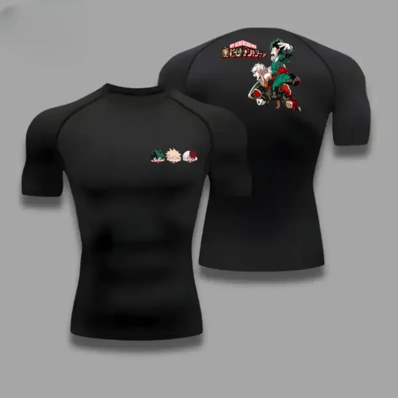 

Men Summer Athletic Compression T-Shirt Breathable QuickDry HighElasticity Short Sleeve Tee with Bold Izuku Midoriya Graphic Gym