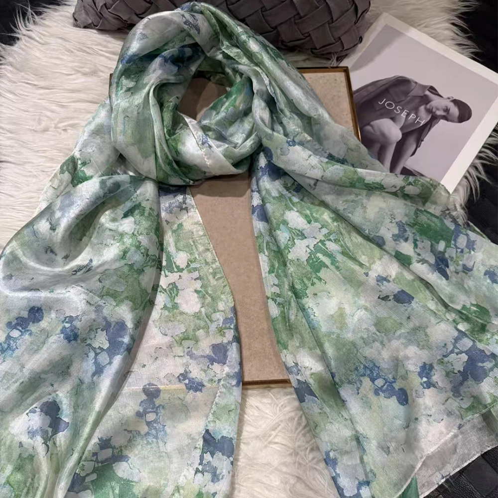 

БИСИФА | Новый нефритовый зеленый шелковый шарф, шаль, осень-зима, женские длинные шейные шарфы, хиджабы, модный бренд, летняя женская пляжная шелковая накидка