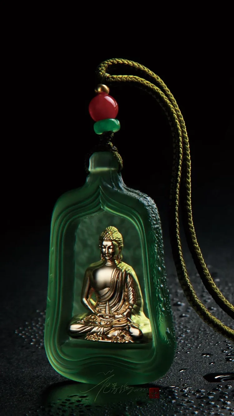 Chinese Style Blessing Gold Medicine Buddha Six Word Mantra Blue Glaze Pendant Necklace Unisex Luck Prayer Spiritual Amulet Jewe view 6