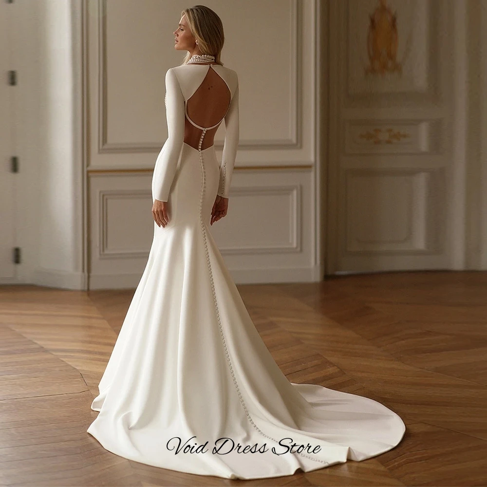 Simple Ivory Jersey Long Sleeves Robe de mariée Customized Mermaid Bridal Gown Modern Style Ruched Wedding Dress for Woman Bride