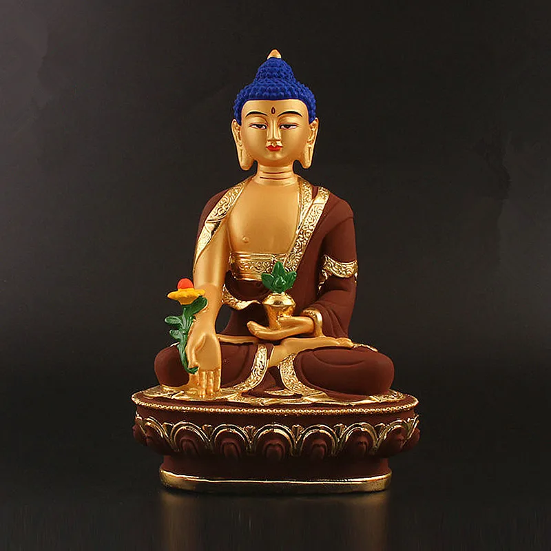 

Colored Brown Plated Medicine Rulai Bodhisattva Buddha Statue,Resin Sweeping Demon Home Putting Decoration