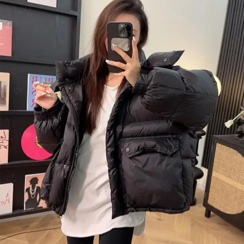 Short Puffer Jacket Women Winter Thick Solid Korean Oversized Cotton Padded Coat Female Hooded Casual Parkas Mujer Outwear