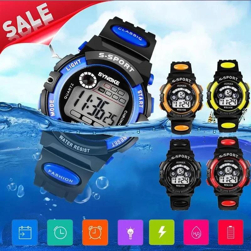 Kids Luminous Watches LED Night Light Flash Digital Waterproof Alarm for Boys Girls Wristwatch Quartz Watch Children's Clock