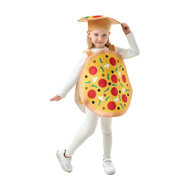 

Food Funny Kids Girls Boys Pizza Cosplay Clothing Overall Hat Children Stage Performance Costume Halloween Disguise Suit