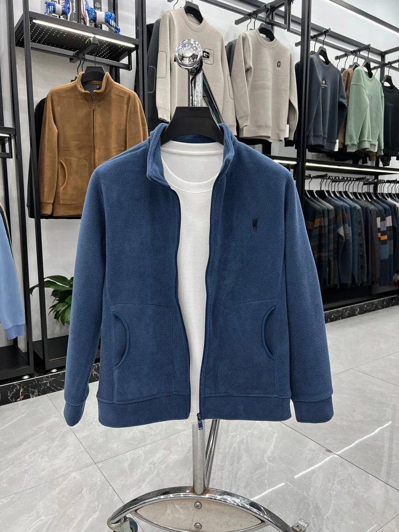 Luxuriöse Plüsch-Winterjacke mit Stehkragen für Herren, Designer-Marke, Pony-Stickerei, Modischer und Bequemer Reißverschluss-Mantel – Detail 11