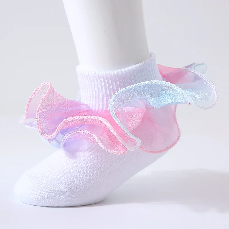 Baby Girls' Princess Socks Korean Style Contrast Color Design Exquisite Workmanship Breathable Cotton Socks Baby Non-skid Socks