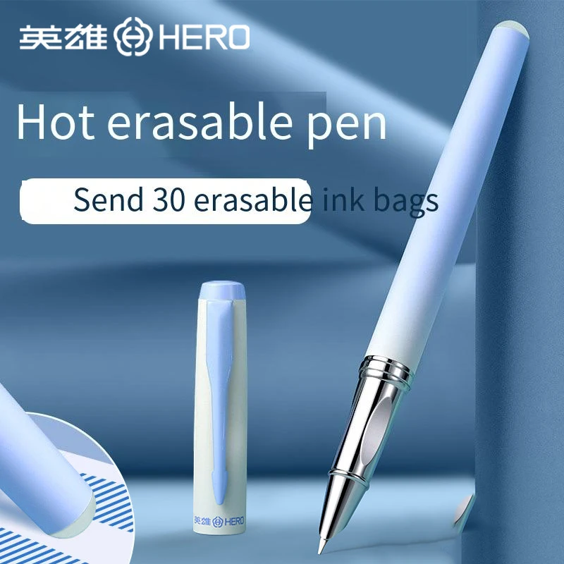 

HERO 9339M Heat-Erasable Fountain Pen for Primary School Students, Ergonomic Grip for Calligraphy Practice, Fine Dark Nib
