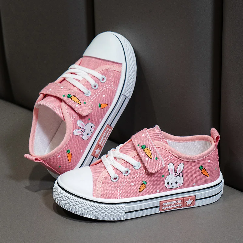

Spring Autumn Children Cartoon Canvas Shoes Boys Korean Version Versatile Girls Shoes Cute Breathable Velcro Casual Board Shoes
