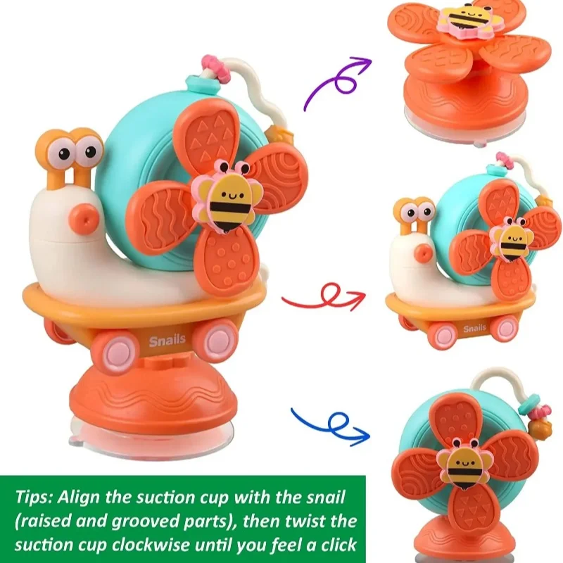 5 in 1 Baby Suction Cup Spinner for 0-12Month Snail Windmill Spinning Music Dining Table Infant Baby Fun Emotion Soothing Toy