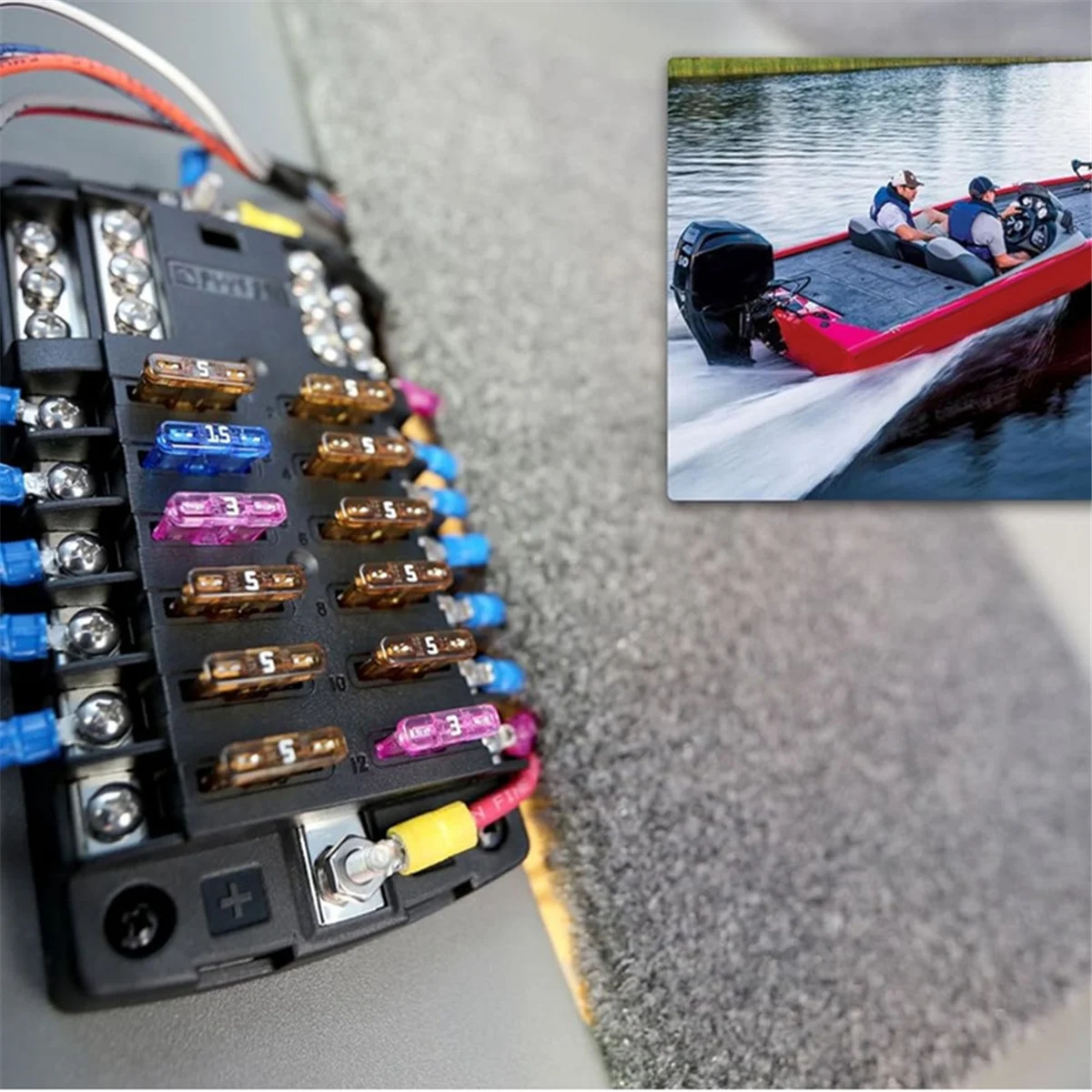 A52TCar Boat Fuse Box Holder 5026 ST Blade Fuse Block 32V100A 12 Circuit with Ground and Cover