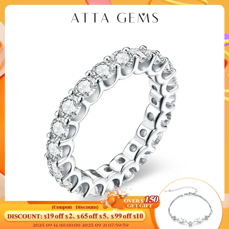 

ATTAGEMS New in Round Cut 3.5mm Moissanite Rings D Color VVS1 Etenity Diamond Engagement Wedding Bands For Women
