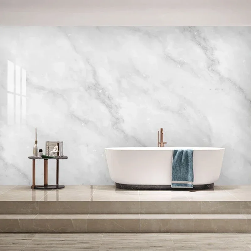 Moderna Semplice Bianco di Marmo Carta Da Parati del PVC di Auto-Adesivo Impermeabile Bagno Sfondo Della Parete Murale 3D di Marmo Della Parete