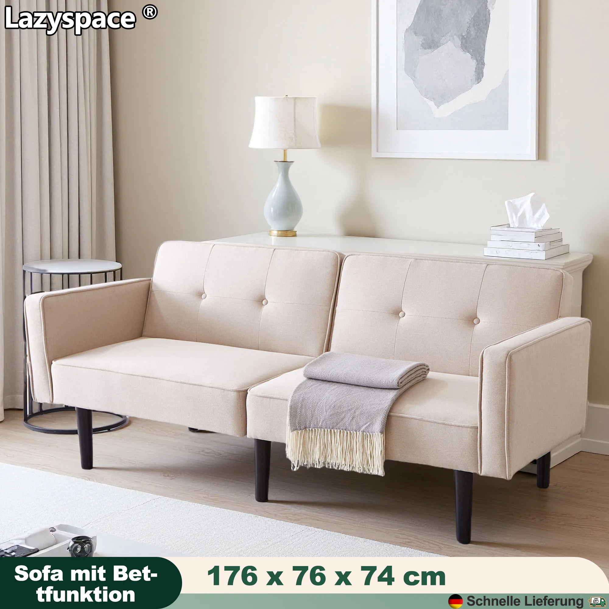 Lazyspace Soggiorno Divano a 2 posti con funzione letto Divano letto in cotone e lino con doppio schienale regolabile per piccolo appartamento