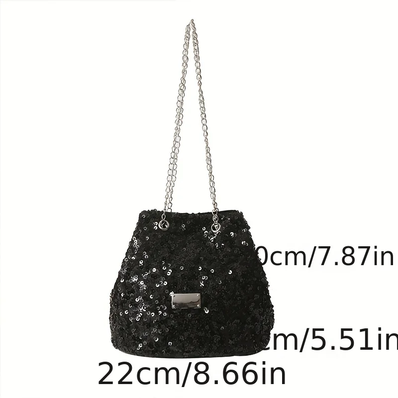 Bolso de cubo de lentejuelas para mujer, bandolera con cadena de moda, monedero con cordón brillante, bolso de hombro