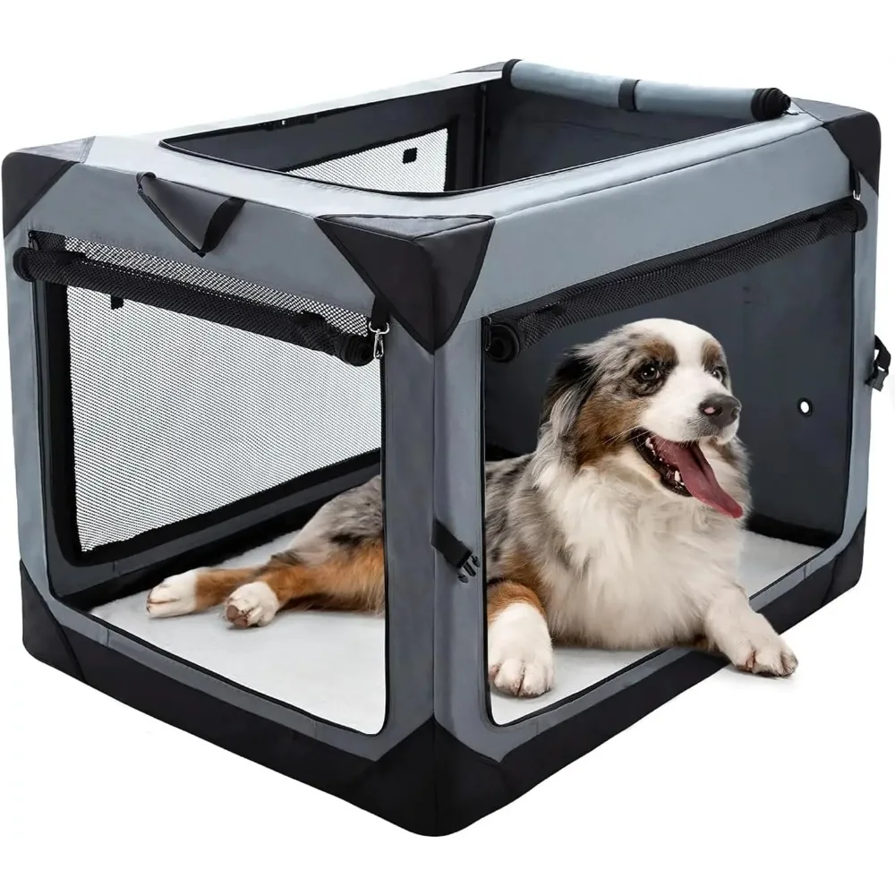 

36-дюймовый складной ящик для собак с 4 дверцами, складная мягкая питомня для больших собак в помещении и на открытом воздухе