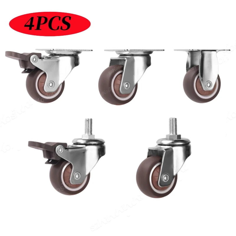 4PCS Furniture Wheels 1~2inch Caster Heavy Universal Mute Wheel 360° Swivel Rubber Roller for Trolley Chair Office Desk Chair