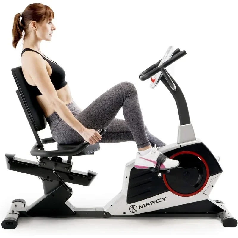 Regenerating Recumbent Exercise Bike with Adjustable Seat, Pulse Monitor and Transport Wheels Spinning Bike  Exercise Bike