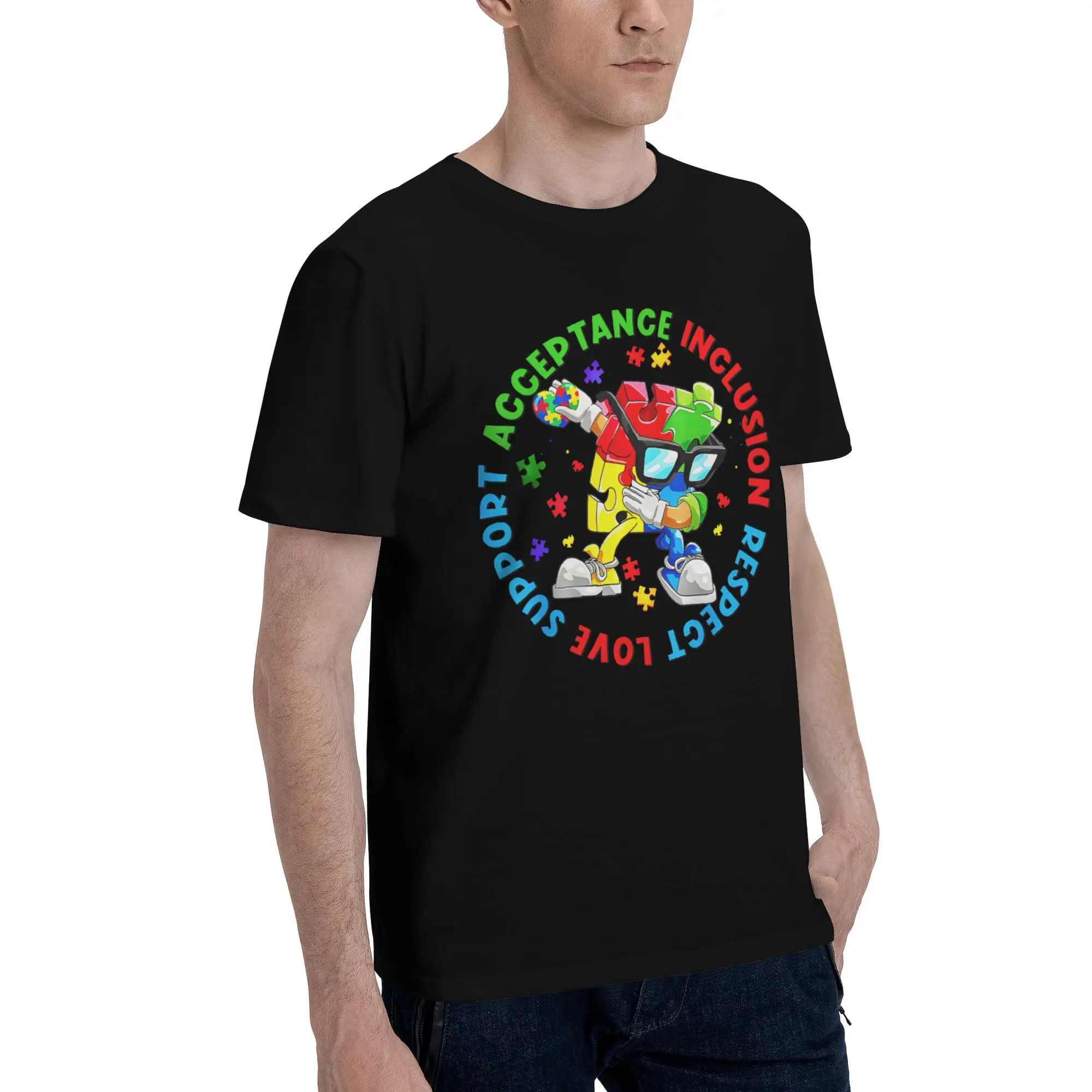 Autism Awareness Respect Love Support  Tee Shirt for Men Women Fashion T Shirts  Cotton Clothing