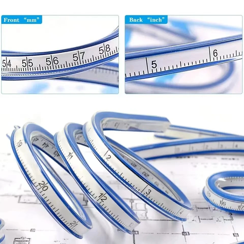 Righello flessibile in vinile di plastica, strumento di disegno, strumenti scolastici, 30 cm, 40 cm, 50 cm, 60 cm