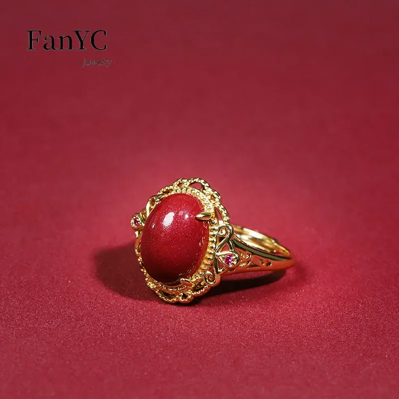 Natural Cinnabar Inlay Ring Simple Exquisite Premium Feeling Purple Gold Sand Ring Ladies Holiday Gift