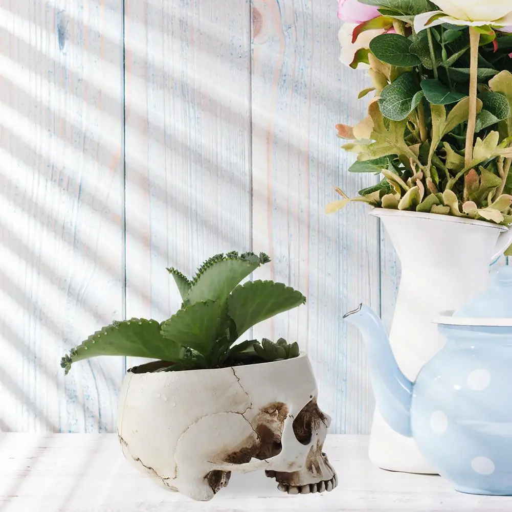 Resin Skeleton Desktop Flower Pot Planter Sculptures Home Garden Decor Container Skull Design Model Craft Decoration