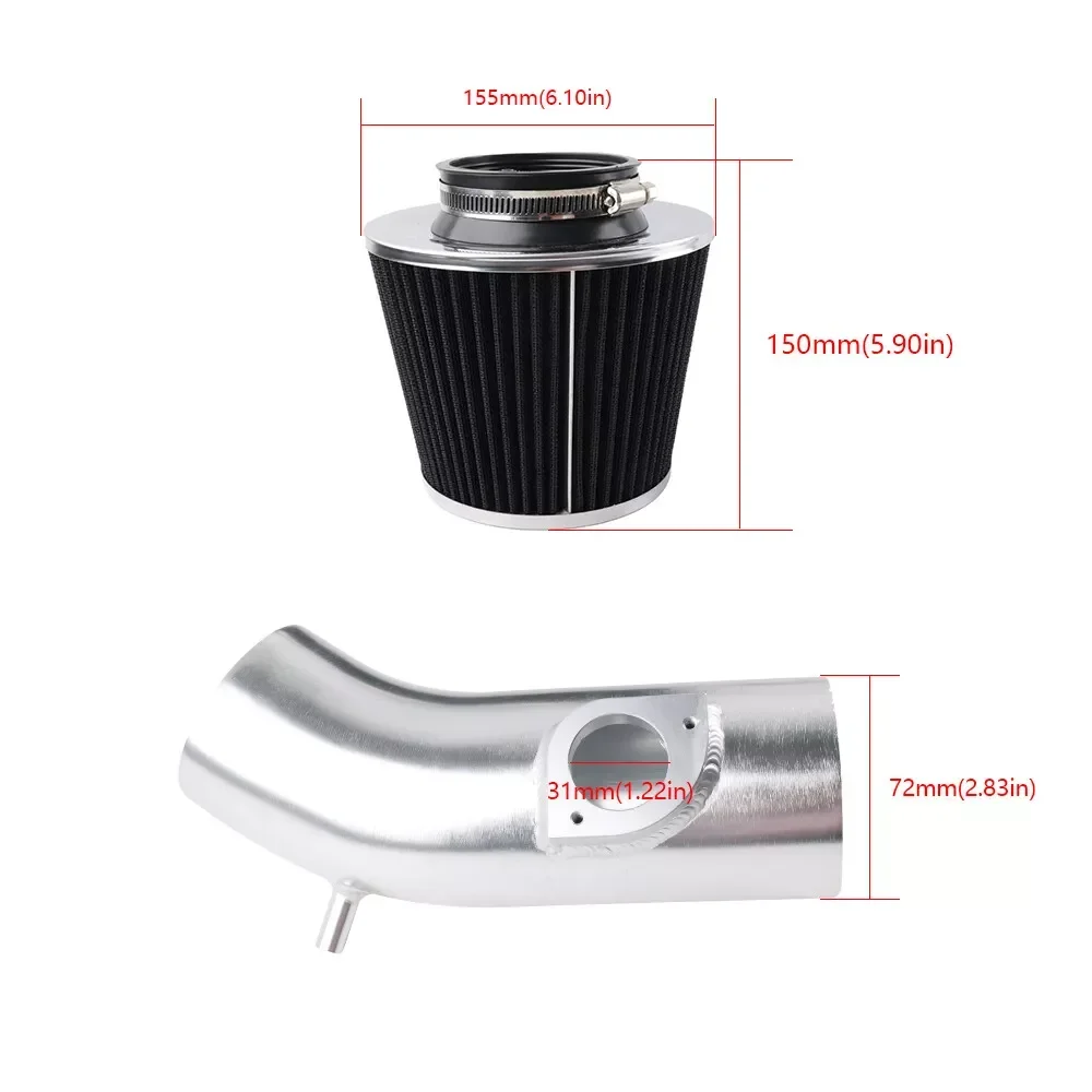 Aluminum Short Ram Air Intake Pipe Filter Black For 2014-2016 Mazda3 Mazda6 With 2.5L 4-cyl Transmission Engine