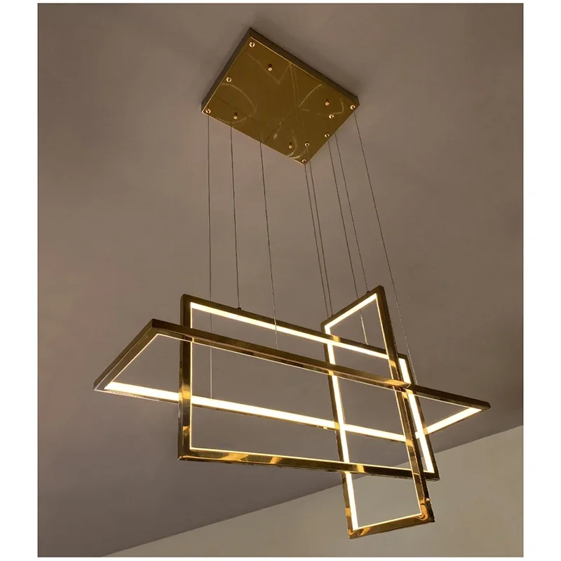 Imagem -04 - Modern Square Gold Pendant Light Lustre de Led Contemporânea Geométrica Pendurado Luz Sala de Jantar Cozinha Ilha Resta