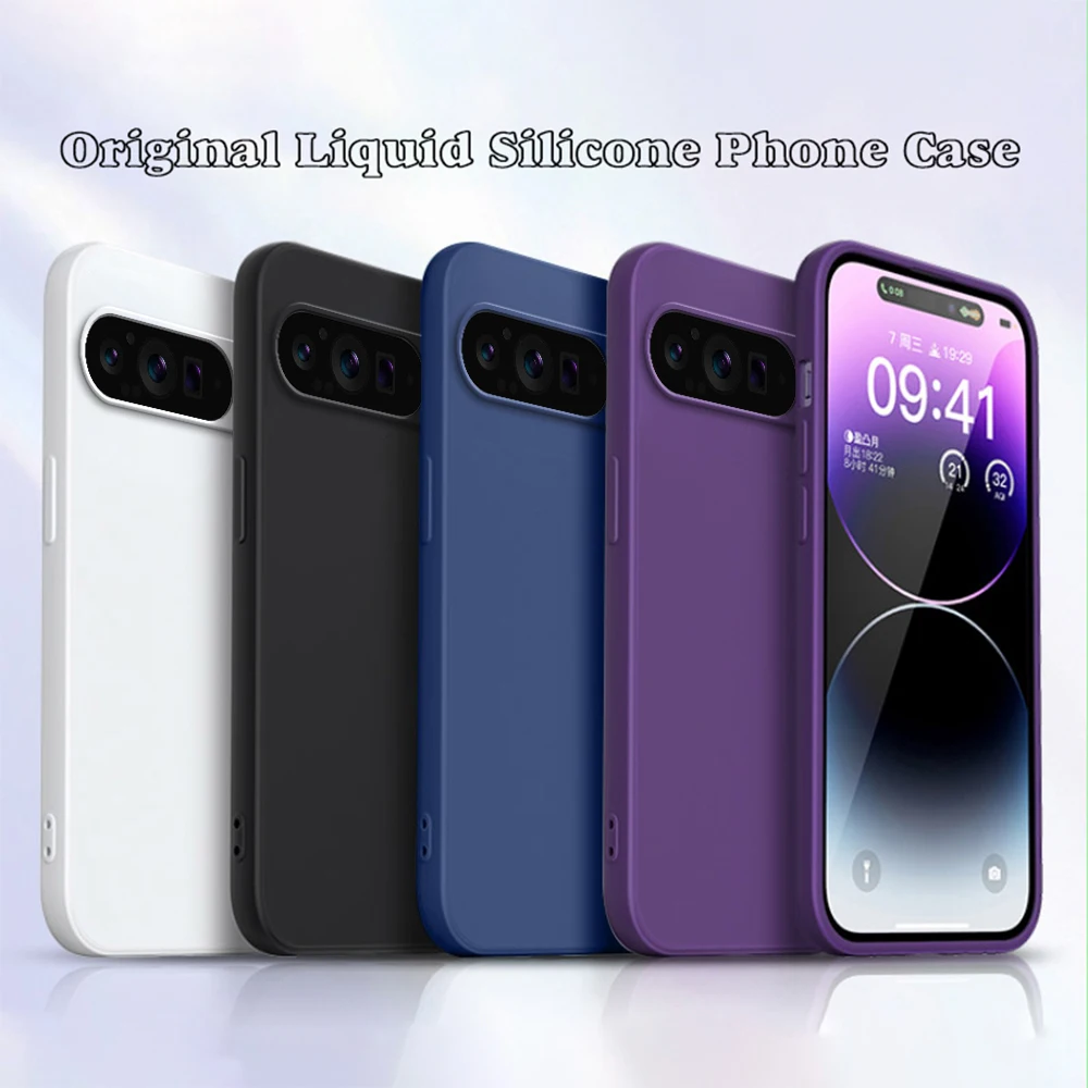 Original Phone Case for Google Pixel 9 8 7 6 5 Pro XL 9A 8A 7A 6A 5A 9Pro 8Pro 7Pro 6Pro 5G Soft Liquid Silicone Back Cover