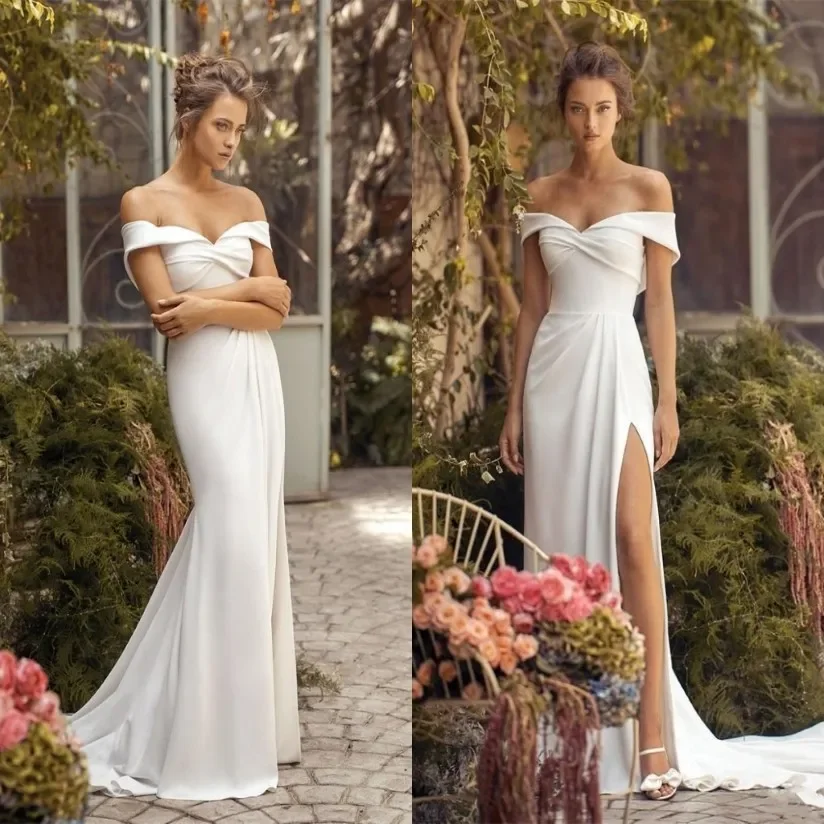 

Simple elegant Sweetheart Off-shoulder Wedding dress Sexy 2024 New Bohemian Beach Garden Bridal Dress Sweep Train Gown Mary