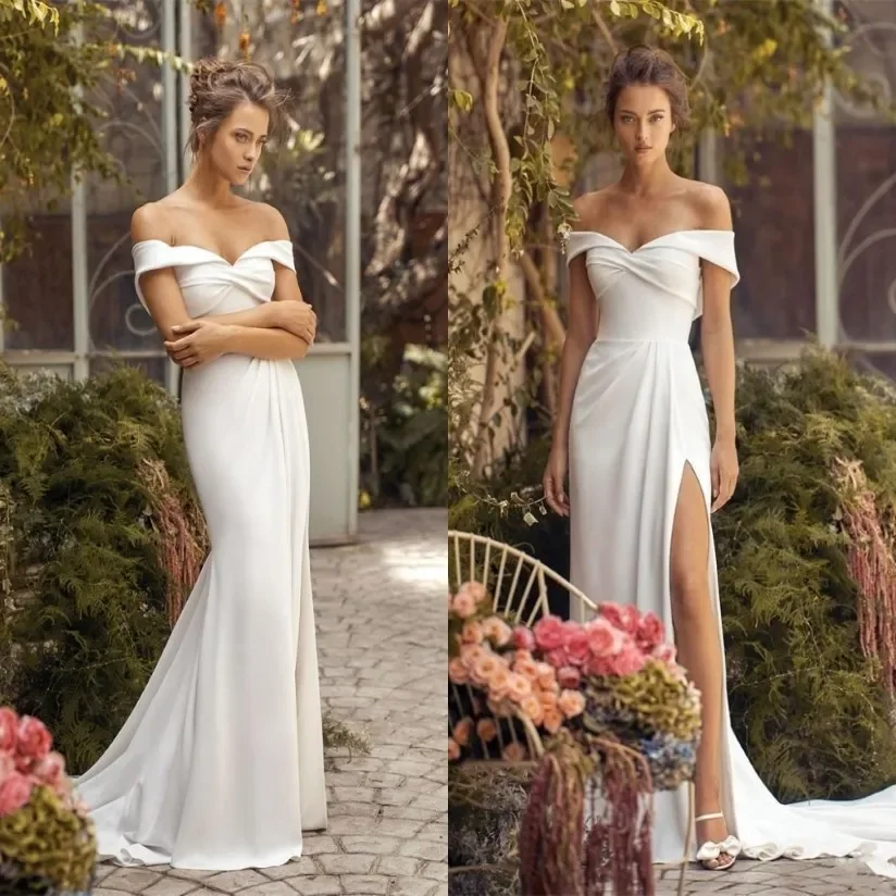 Vestido de novia bohemio con hombros descubiertos, traje de novia sencillo y elegante con escote Corazón, Sexy, para playa y jardín, 2024