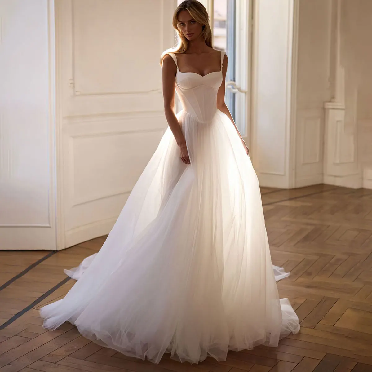 

Boho Tulle Sweetheart Wedding Dress For Women Long Puffy Ball Gown For Bride Vestidos novia Bridal Party Gown With Train