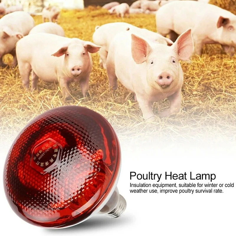 275W Poultry Infrared Heat Lamp Waterproof Anti-Explosion Thickened Light Bulbs ​For Piglet Chicken Duck Birds E27 Heating Lamp