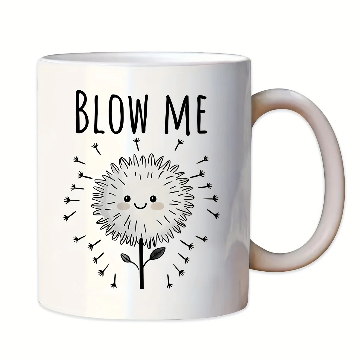 

1pc Humorous "Blow Me" Dandelion Ceramic Coffee Mug - 11oz, Double-Sided Print, Insulated, Reusable, Machine Wash Safe, No Elect