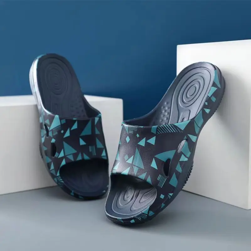 Zapatillas de EVA de una palabra para hombre, suela suave, antideslizante, estampado, para el Hogar, baño, playa al aire libre, novedad de verano