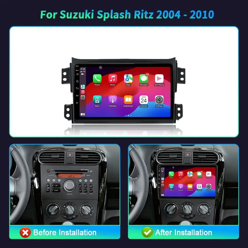 Limitation de l'autoradio pour Suzuki, Splash Ritz 2008-2012, Opel Agila 2008-2014, Navigation Android 14, CarPlay, Écran tactile, Stéréo